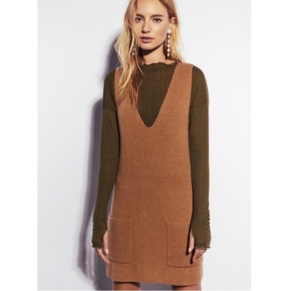 Free People Nikki Brown Knit Sleeveless Sweater Dress XS